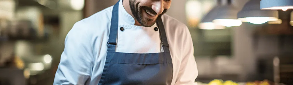 Chef reviewing restaurant management information on digital device