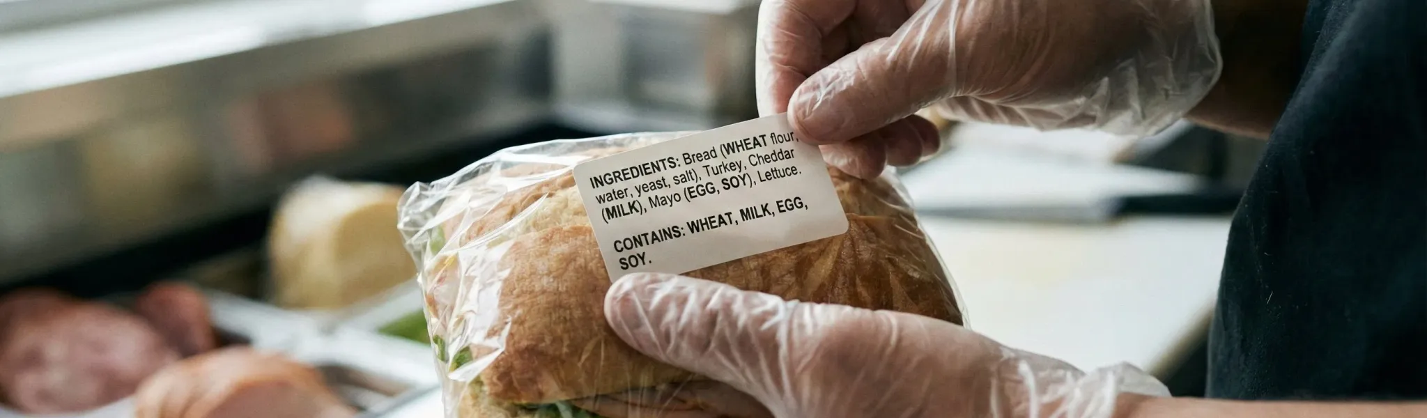 Food label showing allergen information for prepacked for direct sale PPDS product