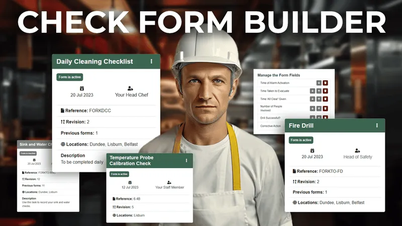 Forkto Check Form Builder interface showing customizable food safety check creation