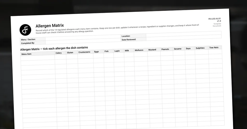 Allergen Matrix Template