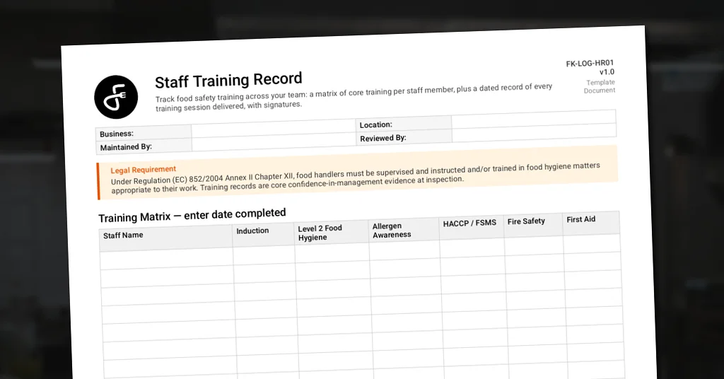 Staff Training Record